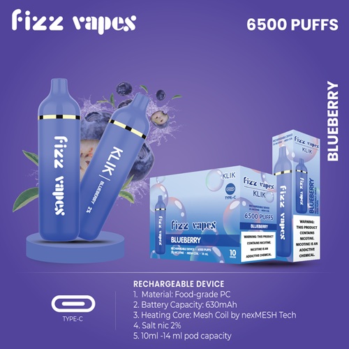 پاد یکبار مصرف بلوبری کلیک فیز ویپز <br><span>Fizz Vapes Blueberry Klik 6000 Puff</span>