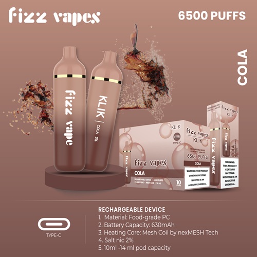 پاد یکبار مصرف نوشابه کلیک فیز ویپز <br><span>Fizz Vapes Cola Klik 6000 Puff</span>