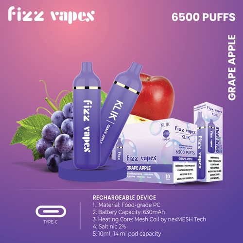 پاد یکبار مصرف انگور سیب کلیک فیز ویپز <br><span>Fizz Vapes Grape Apple Klik 6000 Puff</span>