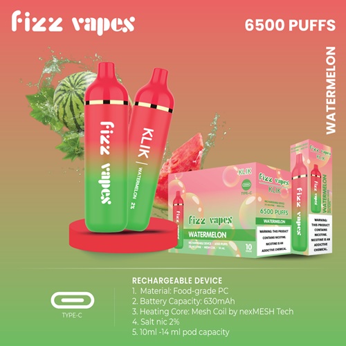 پاد یکبار مصرف هندوانه کلیک فیز ویپز <br><span>Fizz Vapes Watermelon Klik 6000 Puff</span>