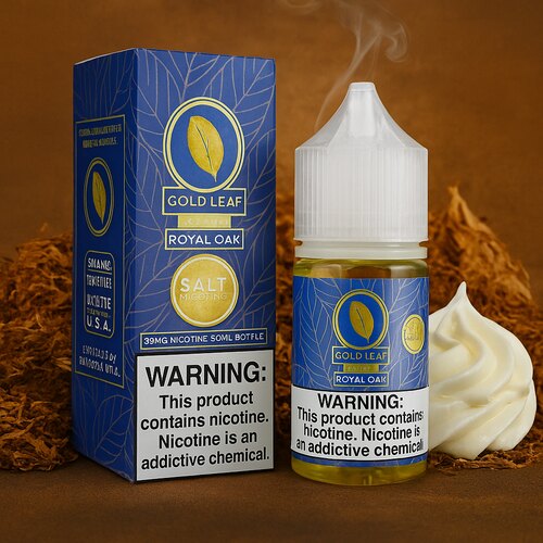 سالت تنباکو خامه با رایحه ی چوب دودی گلد لیف <br><span>Gold Leaf Royal OAK SaltNic 30ml</span>